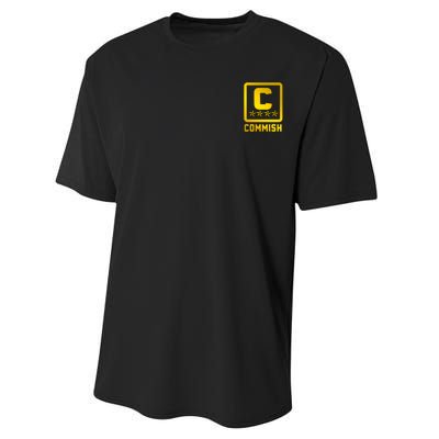 Commish Fantasy Football Logo Back And Front Pocket Logo Performance Sprint T-Shirt