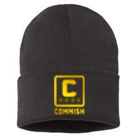 Commish Fantasy Football Logo Back And Front Pocket Logo Sustainable Knit Beanie