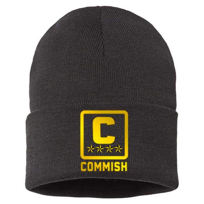 Commish Fantasy Football Logo Back And Front Pocket Logo Sustainable Knit Beanie