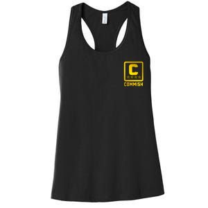 Commish Fantasy Football Logo Back And Front Pocket Logo Women's Racerback Tank