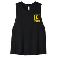 Commish Fantasy Football Logo Back And Front Pocket Logo Women's Racerback Cropped Tank