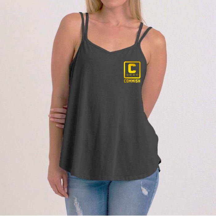 Commish Fantasy Football Logo Back And Front Pocket Logo Women's Strappy Tank