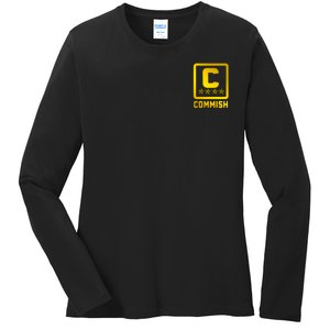 Commish Fantasy Football Logo Back And Front Pocket Logo Ladies Long Sleeve Shirt