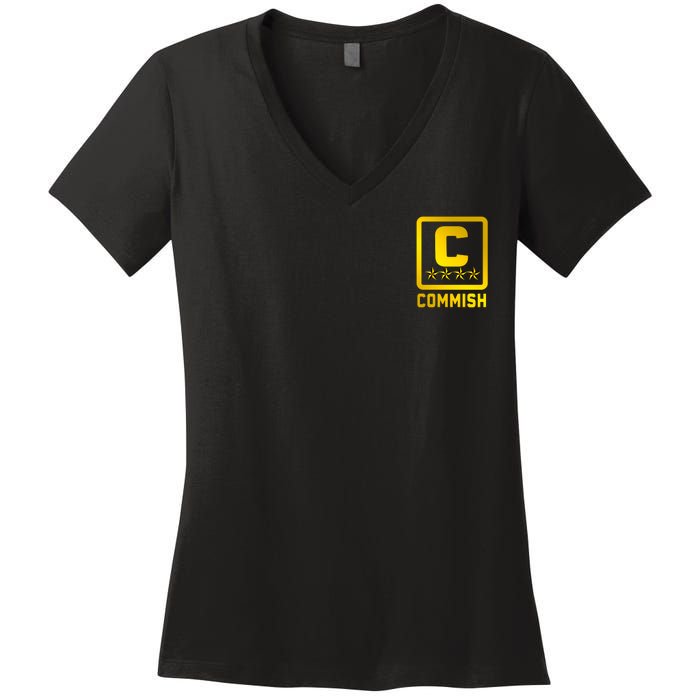 Commish Fantasy Football Logo Back And Front Pocket Logo Women's V-Neck T-Shirt