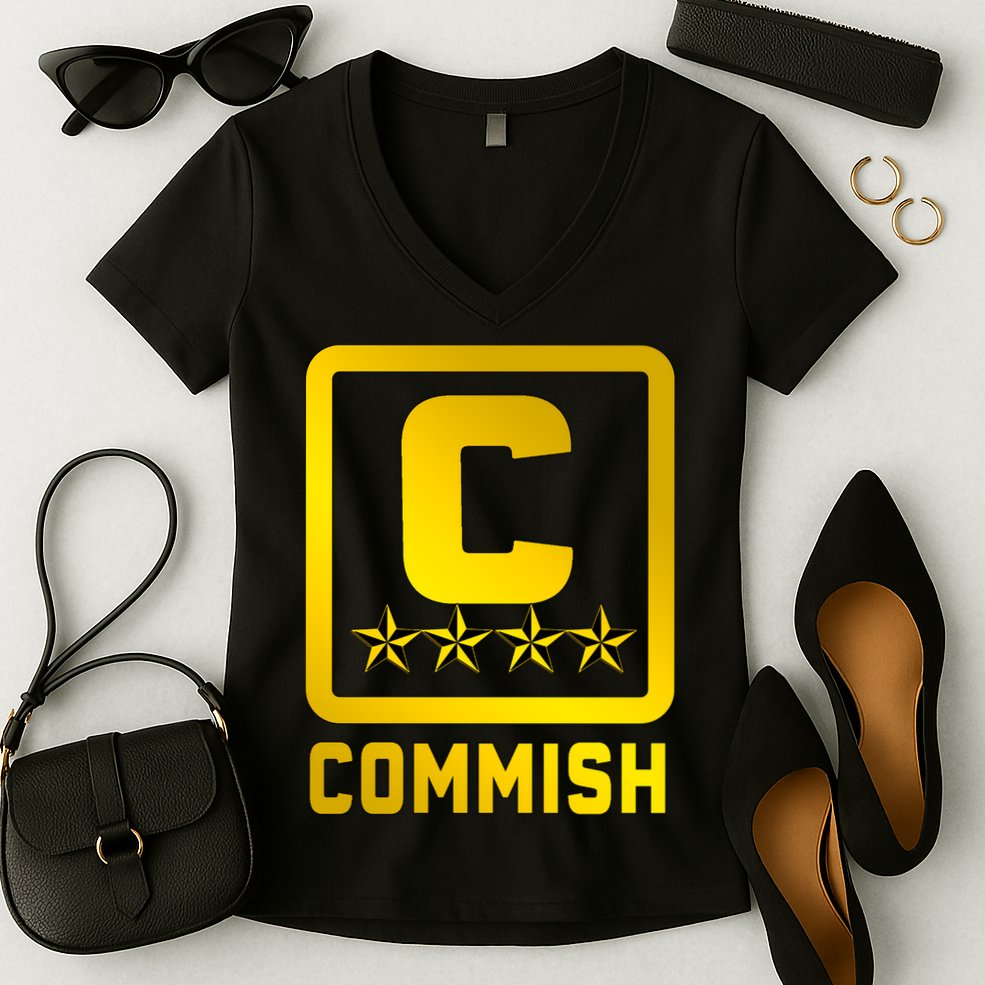 Commish Fantasy Football Logo Back And Front Pocket Logo Women's V-Neck T-Shirt
