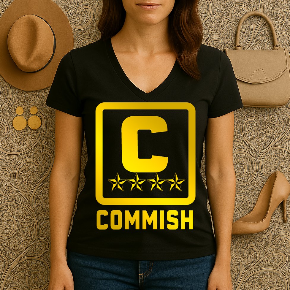 Commish Fantasy Football Logo Back And Front Pocket Logo Women's V-Neck T-Shirt