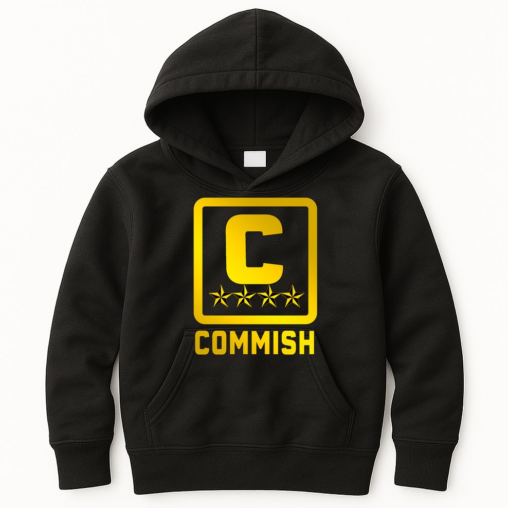 Commish Fantasy Football Logo Back And Front Pocket Logo Kids Hoodie