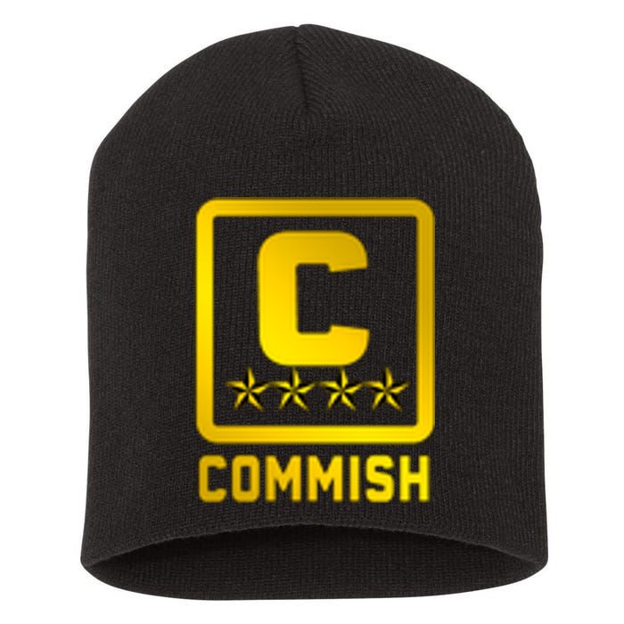 Commish Fantasy Football Logo Back And Front Pocket Logo Short Acrylic Beanie