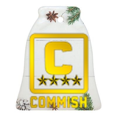 Commish Fantasy Football Logo Back And Front Pocket Logo Ceramic Bell Ornament