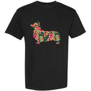 Corgi Flower Funny Dog Silhouette Floral Gifts Garment-Dyed Heavyweight T-Shirt