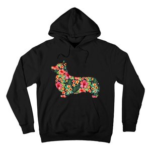 Corgi Flower Funny Dog Silhouette Floral Gifts Hoodie