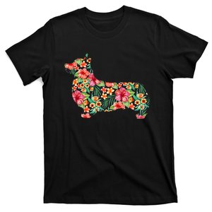 Corgi Flower Funny Dog Silhouette Floral Gifts T-Shirt