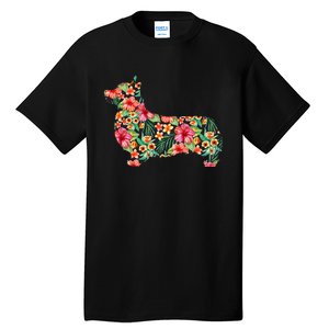 Corgi Flower Funny Dog Silhouette Floral Gifts Tall T-Shirt