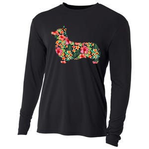 Corgi Flower Funny Dog Silhouette Floral Gifts Cooling Performance Long Sleeve Crew