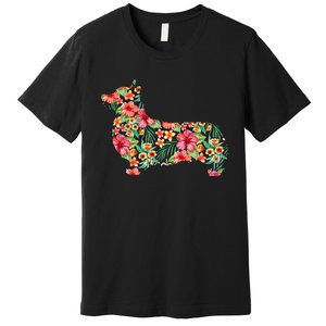 Corgi Flower Funny Dog Silhouette Floral Gifts Premium T-Shirt