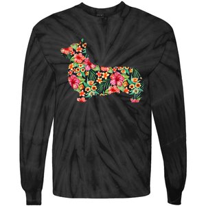 Corgi Flower Funny Dog Silhouette Floral Gifts Tie-Dye Long Sleeve Shirt