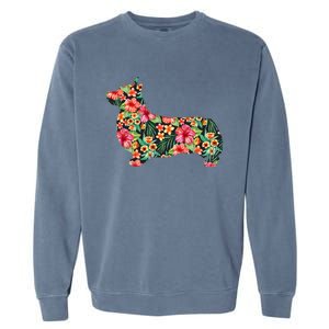 Corgi Flower Funny Dog Silhouette Floral Gifts Garment-Dyed Sweatshirt