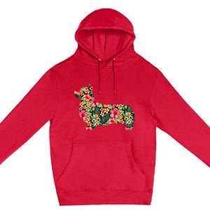 Corgi Flower Funny Dog Silhouette Floral Gifts Premium Pullover Hoodie