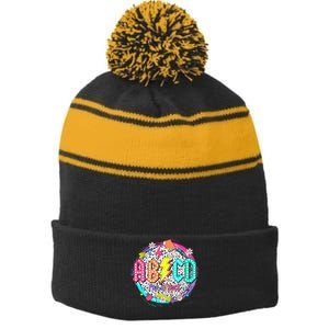 Cute Funny For Prek Teacher Abcd Rock Prek Rocks Stripe Pom Pom Beanie