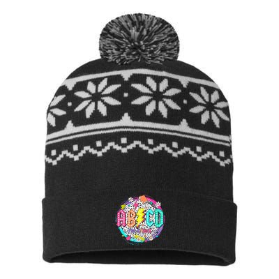 Cute Funny For Prek Teacher Abcd Rock Prek Rocks USA-Made Snowflake Beanie