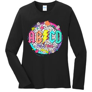 Cute Funny For Prek Teacher Abcd Rock Prek Rocks Ladies Long Sleeve Shirt