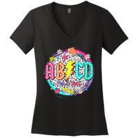 Cute Funny For Prek Teacher Abcd Rock Prek Rocks Women's V-Neck T-Shirt