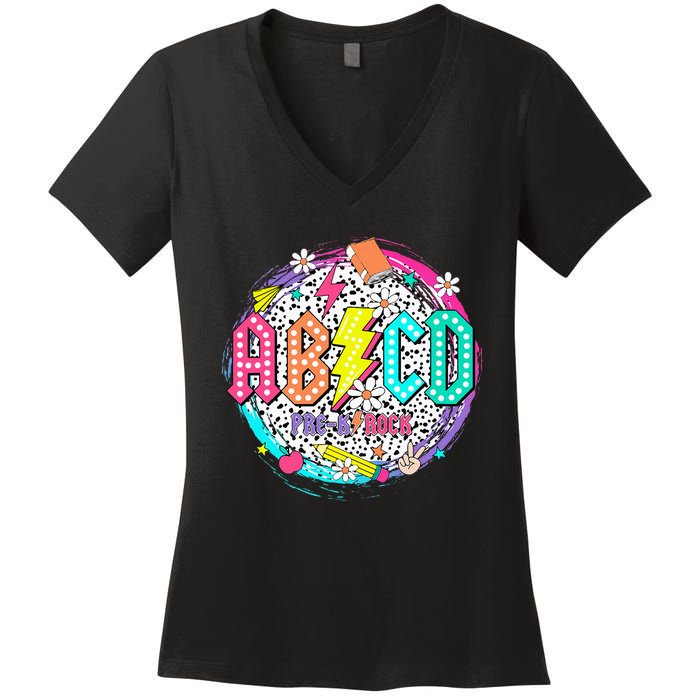 Cute Funny For Prek Teacher Abcd Rock Prek Rocks Women's V-Neck T-Shirt