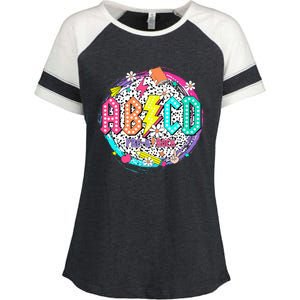 Cute Funny For Prek Teacher Abcd Rock Prek Rocks Enza Ladies Jersey Colorblock Tee