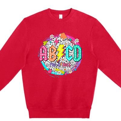 Cute Funny For Prek Teacher Abcd Rock Prek Rocks Premium Crewneck Sweatshirt