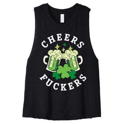 Cheers Fuckers Funny St Patricks Day Irish Drinking Women's Racerback Cropped Tank