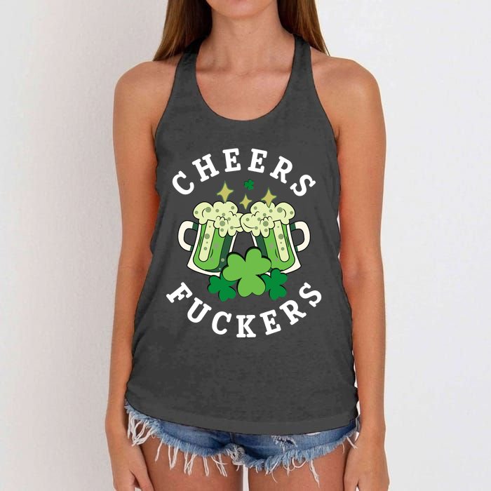 Cheers Fuckers Funny St Patricks Day Irish Drinking Women's Knotted Racerback Tank