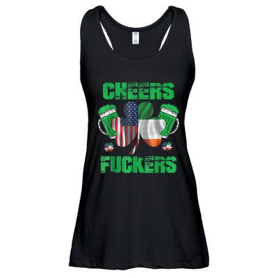 Cheers Fuckers Funny StPatricks Day Irish Drinking Ladies Essential Flowy Tank