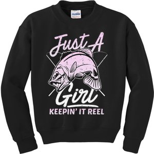 Cute Fishing Funny Keeping It Reel Purple Pink Kids Sweatshirt