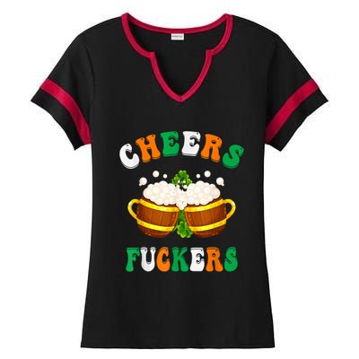 Cheers Fuckers Funny St Patricks Day Irish Drinking Ladies Halftime Notch Neck Tee