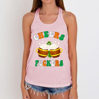 Cheers Fuckers Funny St Patricks Day Irish Drinking Women's Knotted Racerback Tank