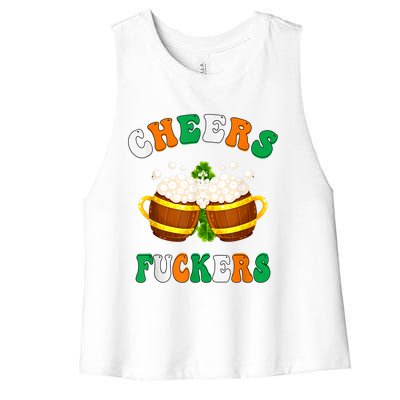 Cheers Fuckers Funny St Patricks Day Irish Drinking Women's Racerback Cropped Tank