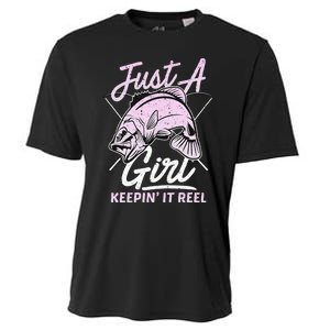 Cute Fishing Funny Keeping It Reel Purple Pink Cooling Performance Crew T-Shirt