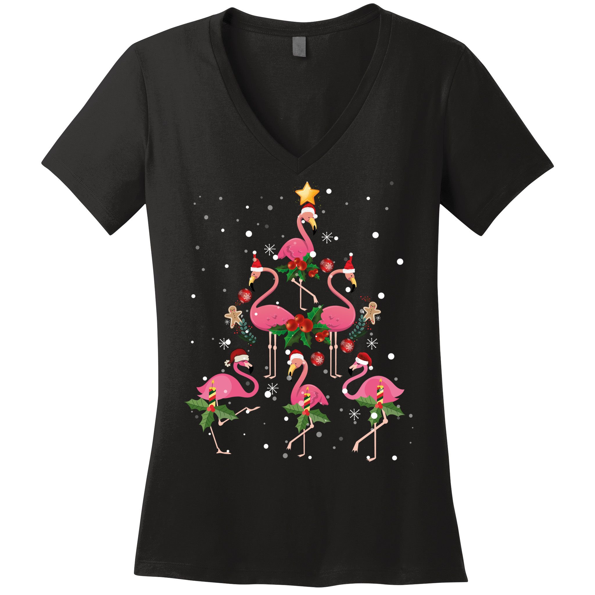 Christmas Flamingo Flamingo's Christmas Tree Classic Women's V-Neck T-Shirt