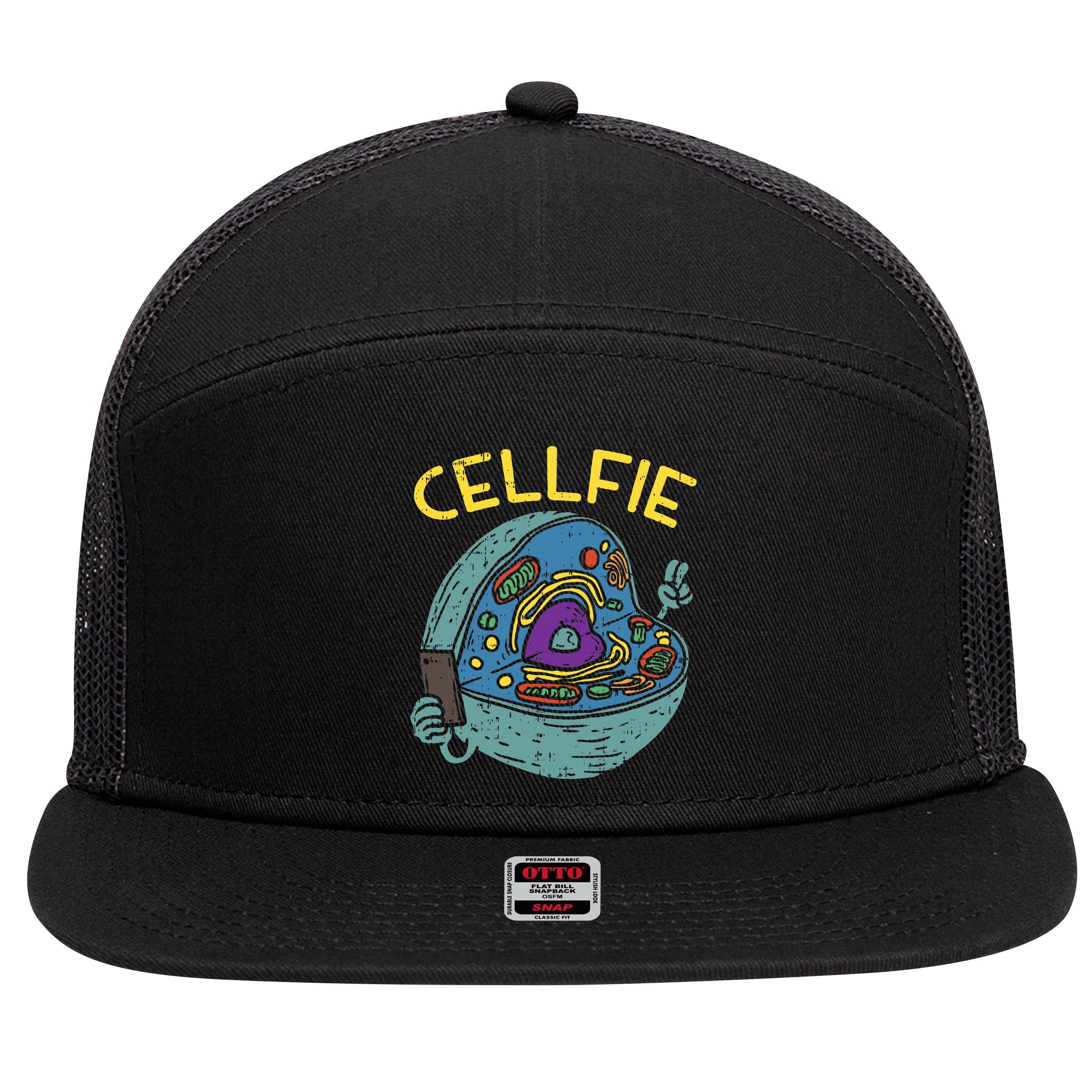 Cell Fie Funny Cellfie Selfie Science Biology Teacher 7 Panel Mesh Trucker Snapback Hat