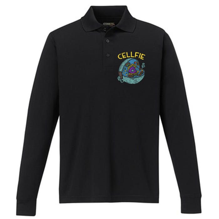 Cell Fie Funny Cellfie Selfie Science Biology Teacher Performance Long Sleeve Polo