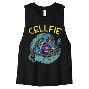 Cell Fie Funny Cellfie Selfie Science Biology Teacher Women's Racerback Cropped Tank