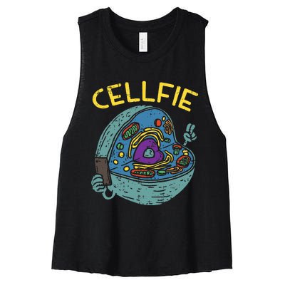 Cell Fie Funny Cellfie Selfie Science Biology Teacher Women's Racerback Cropped Tank