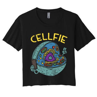 Cell Fie Funny Cellfie Selfie Science Biology Teacher Women's Crop Top Tee