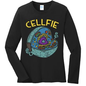 Cell Fie Funny Cellfie Selfie Science Biology Teacher Ladies Long Sleeve Shirt