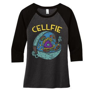 Cell Fie Funny Cellfie Selfie Science Biology Teacher Women's Tri-Blend 3/4-Sleeve Raglan Shirt