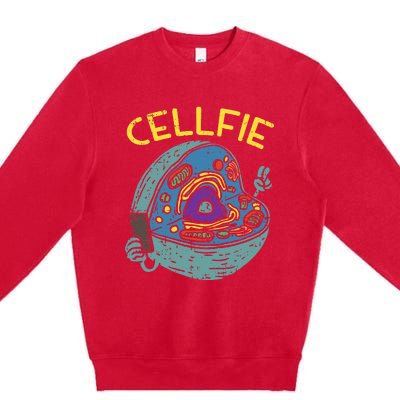 Cell Fie Funny Cellfie Selfie Science Biology Teacher Premium Crewneck Sweatshirt