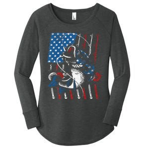 Cool Fishing For Men Women American Flag USA Fish Lover Women's Perfect Tri Tunic Long Sleeve Shirt