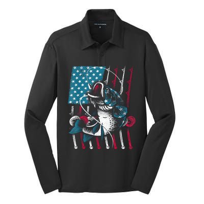 Cool Fishing For Men Women American Flag USA Fish Lover Silk Touch Performance Long Sleeve Polo