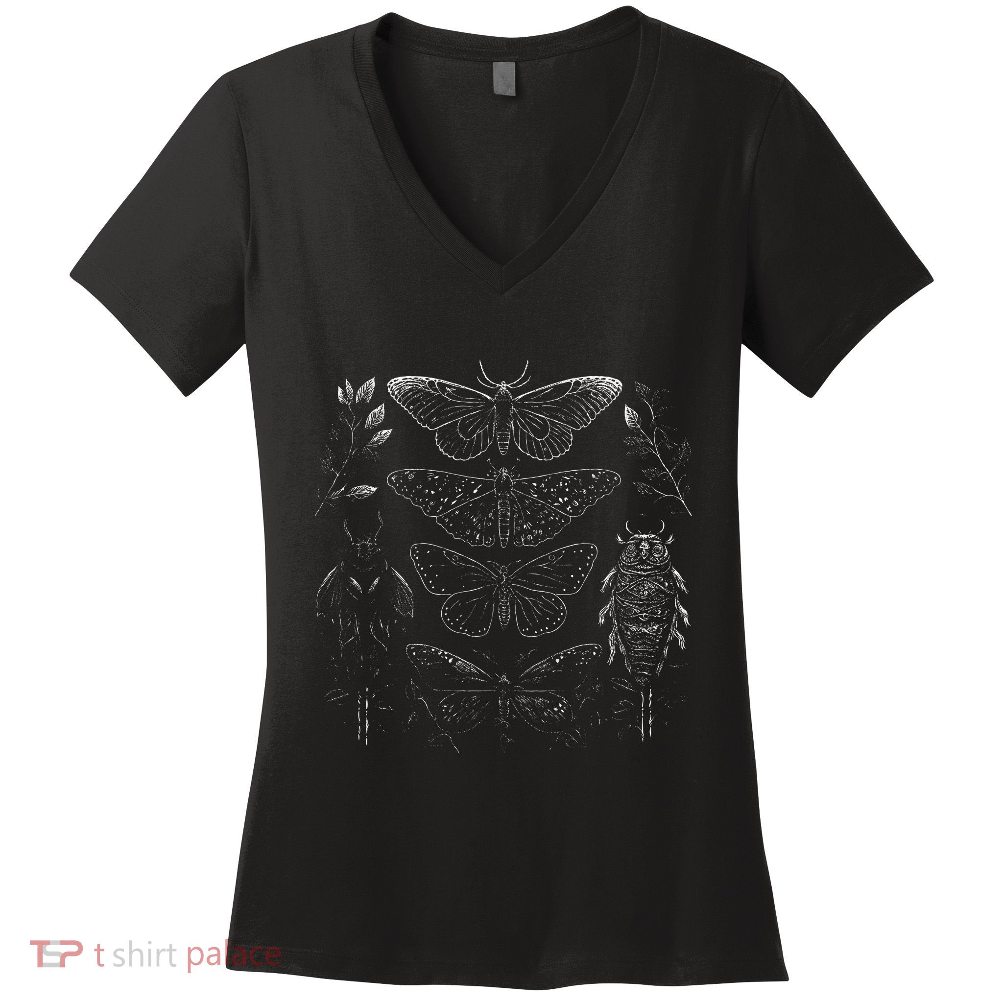 Cute Fairycore Floral Moth Aesthetic Women's V-Neck T-Shirt