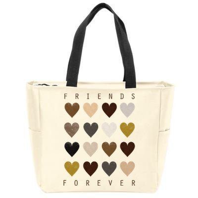 Cute Friends Forever Watercolor Patterned Hearts Friendship Zip Tote Bag